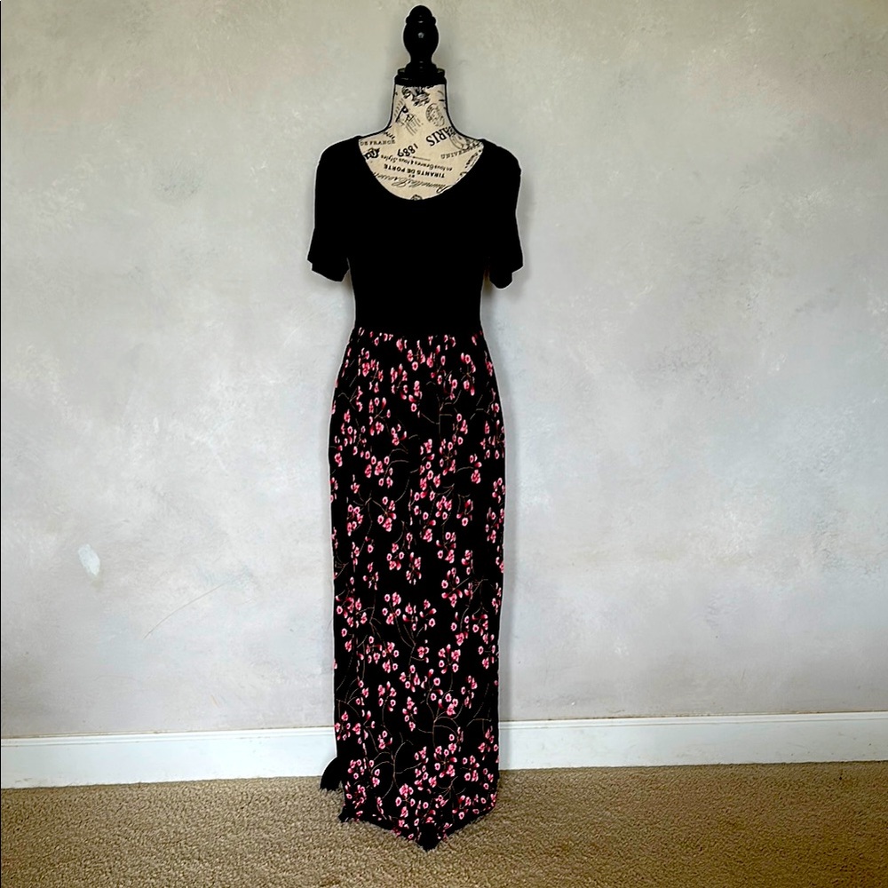 Black and Pink Floral Maxi Dress